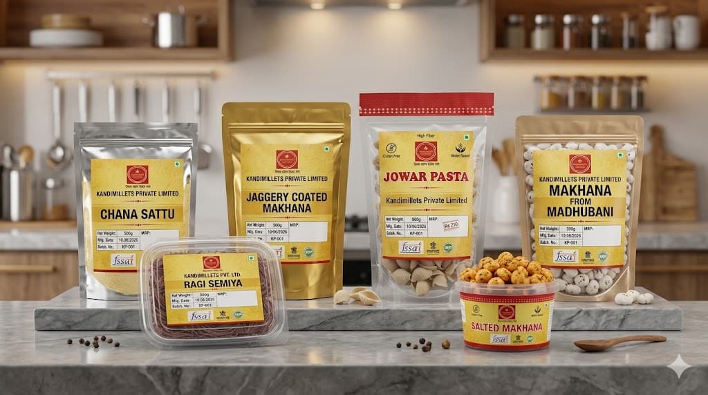 Kandimillets premium healthy food products — Makhana, Ragi Semiya, and Jowar Pasta